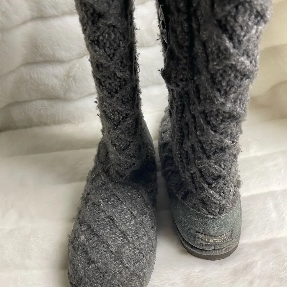 UGG Australia latice charcoal gray knit boots reversible knee high to short SZ9